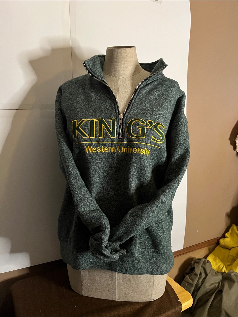 🌹 unisex greenish quarter-zip sweatshirt embroidered Kings western university